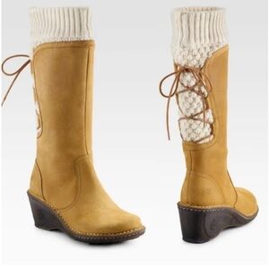 ⭐️ UGG Women's Skylair Wedge Boots Tan Leather Zip Lace Up Knit Sweater Size 8
